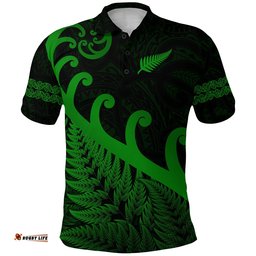 Custom Personalised New Zealand Rugby Maori Polo Shirt Silver Fern Koru Vibes - Green