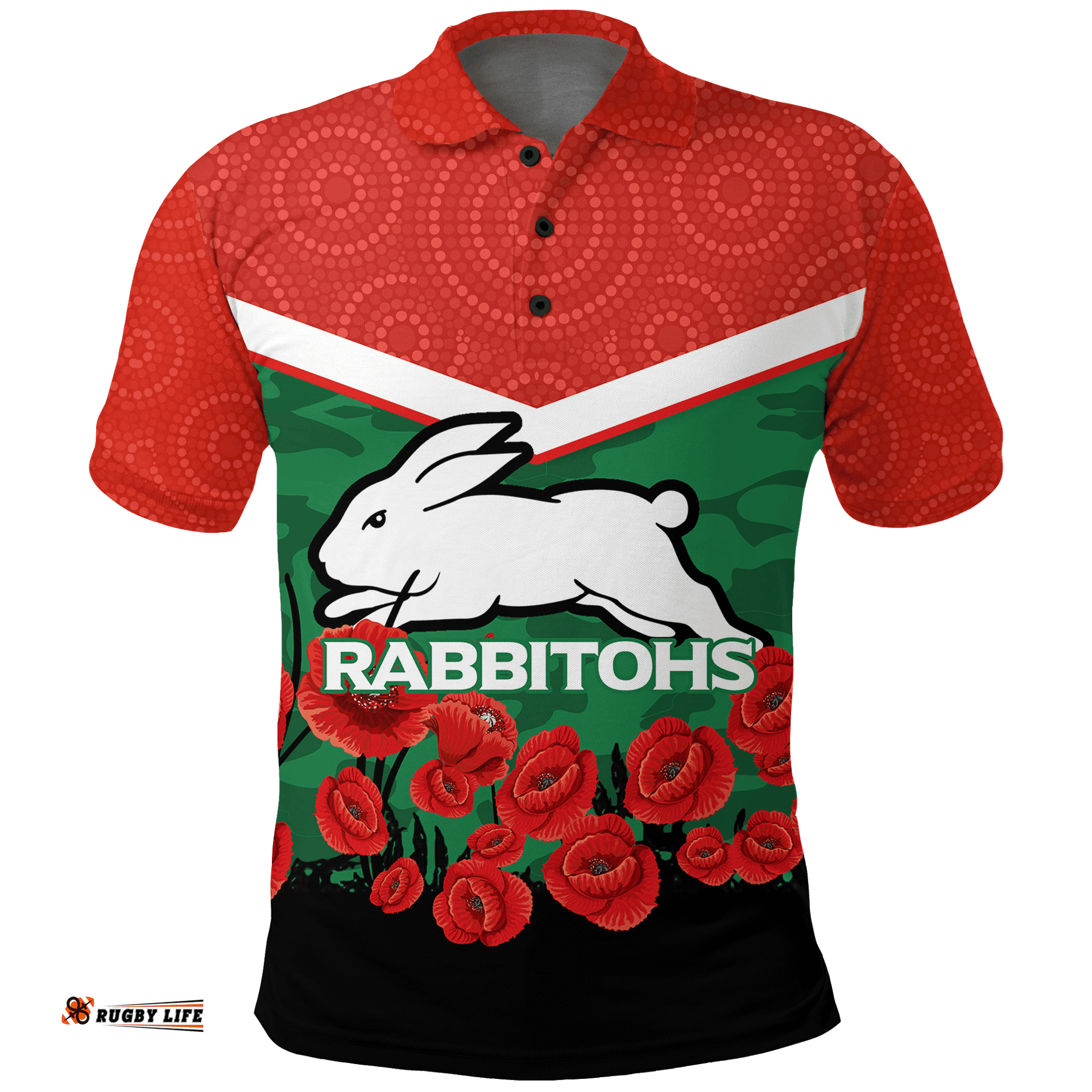 Rabbitohs Anzac Day Polo Shirt - Indigenous Art -