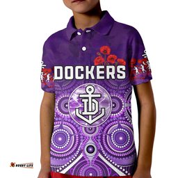 Dockers Anzac 2022 Polo Shirt Fremantle Football Aboriginal Poppy Flowers