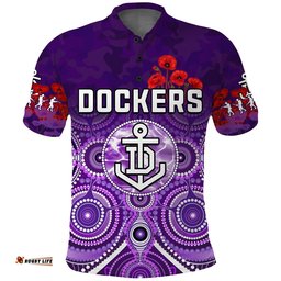 Dockers Anzac 2022 Polo Shirt Fremantle Football Aboriginal Poppy Flowers