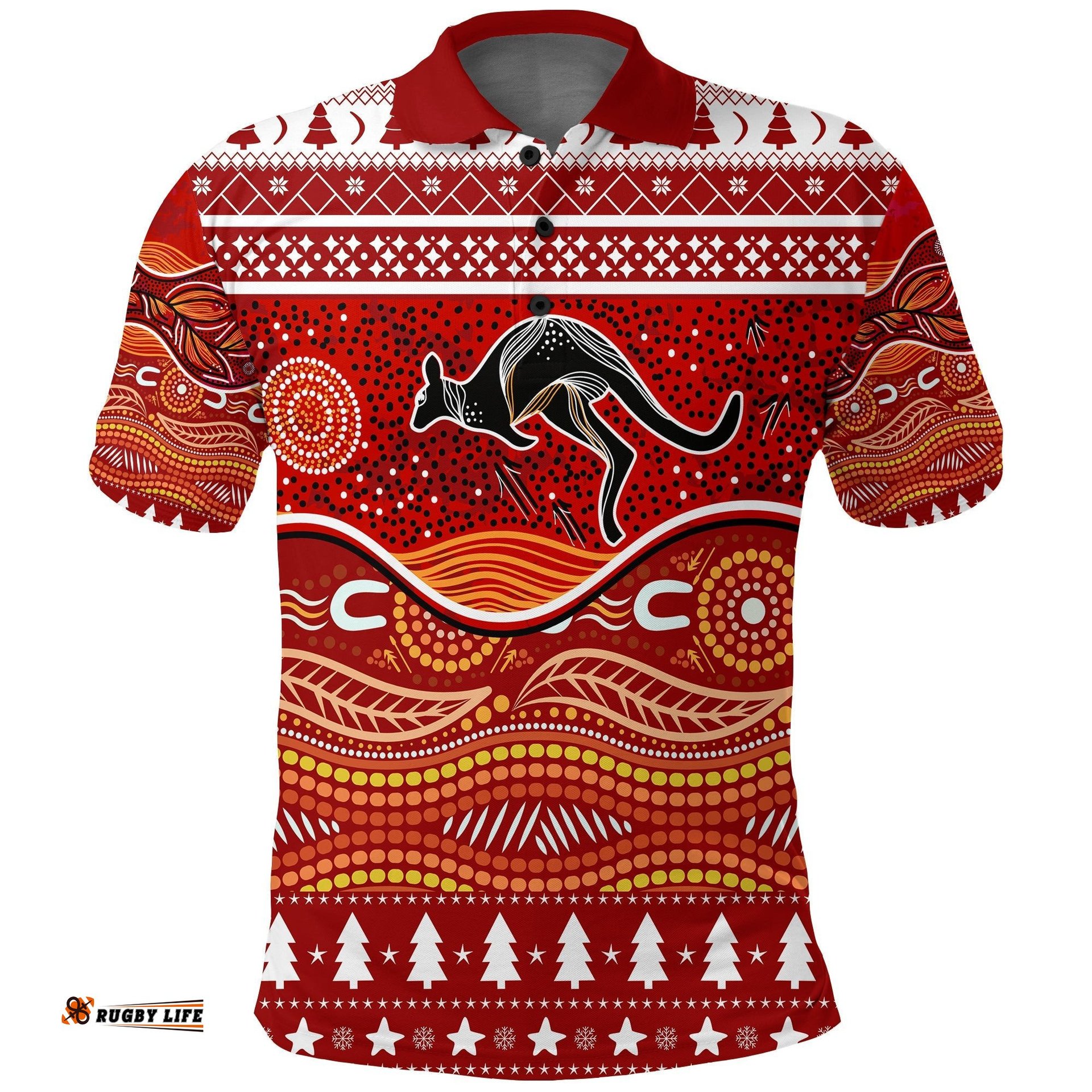 Kangaroo Aboriginal Art Indigenous Christmas Polo Shirt