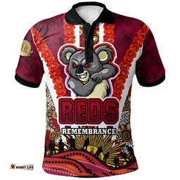 Reds Rugby Polo Shirt - Custom Anzac Day Queensland Reds Aboriginal Poppy with Koala Polo Shirt RLT13