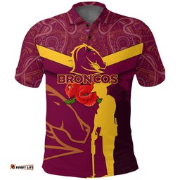 Brisbane Broncos Anzac Day Polo Shirt - Indigenous Art -