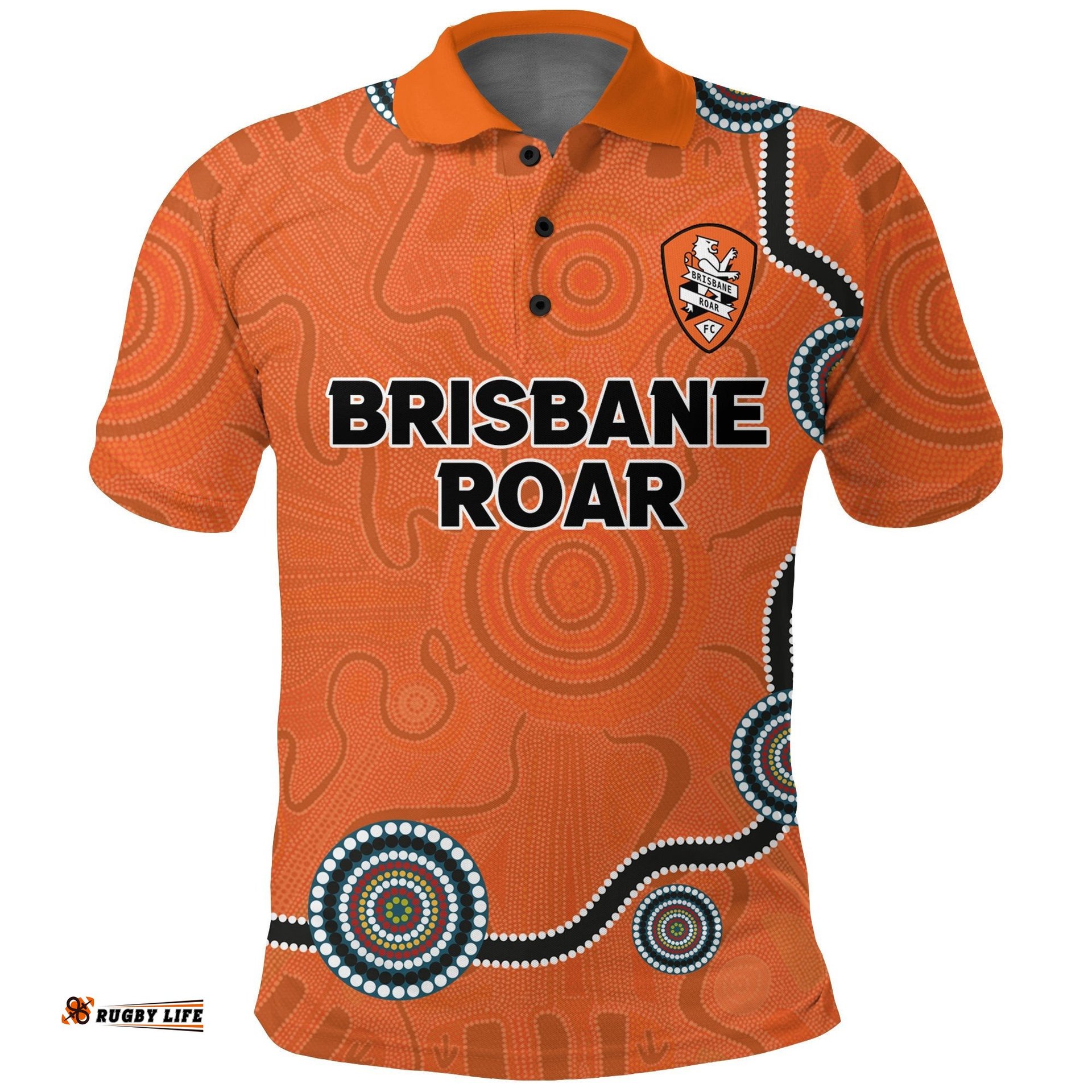 Custom Personalised Brisbane Roar Polo Shirt - Indigenous Dot Painting Art -