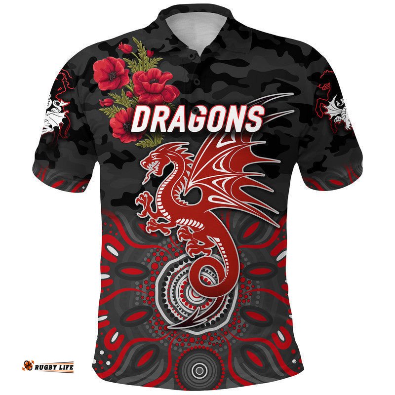 Dragons ANZAC Polo Shirt Indigenous Vibes - Black