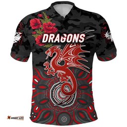 Dragons ANZAC Polo Shirt Indigenous Vibes - Black