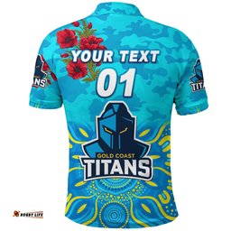 Custom Personalised Gold Coast Titans ANZAC 2022 Polo Shirt Indigenous Vibes