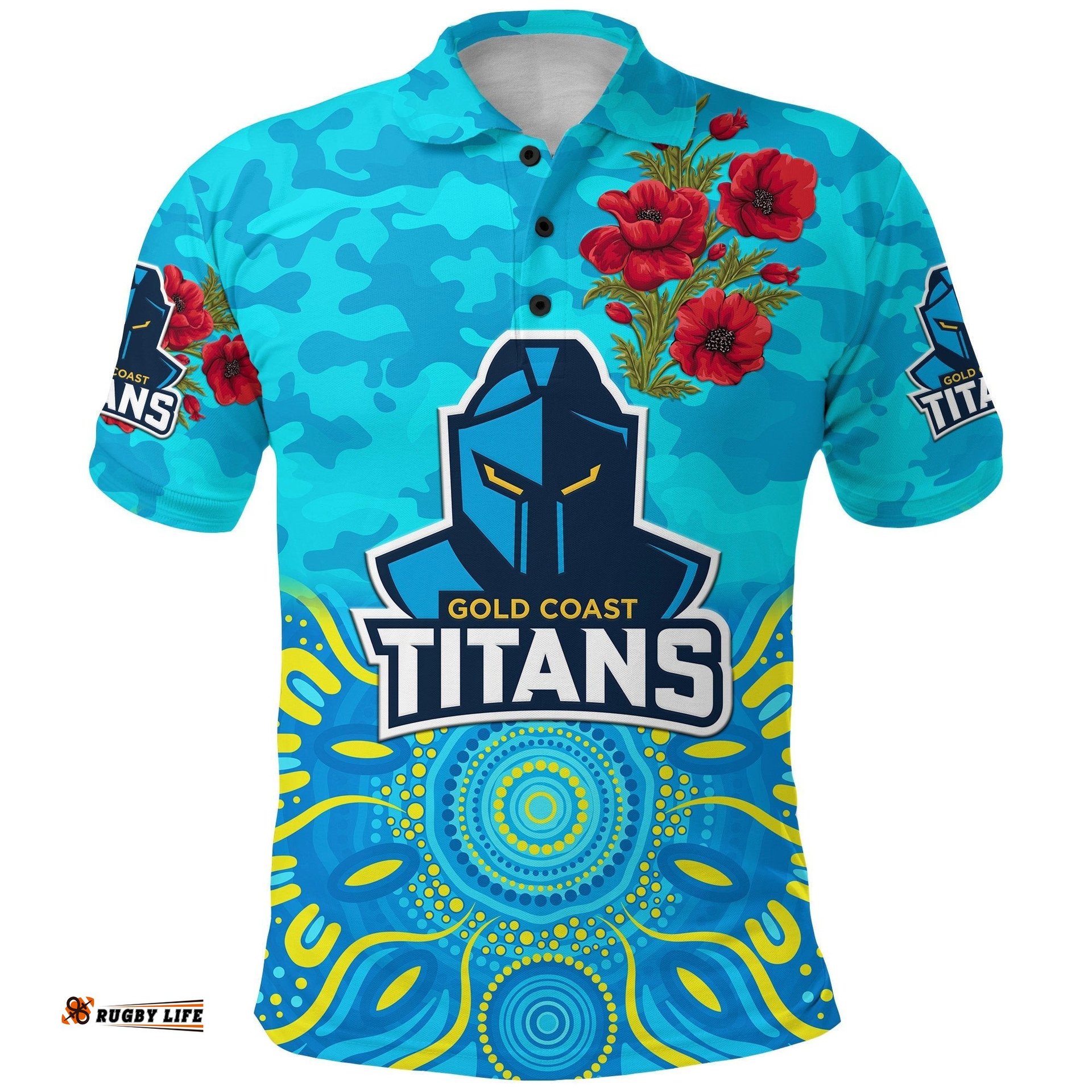 Custom Personalised Gold Coast Titans ANZAC 2022 Polo Shirt Indigenous Vibes