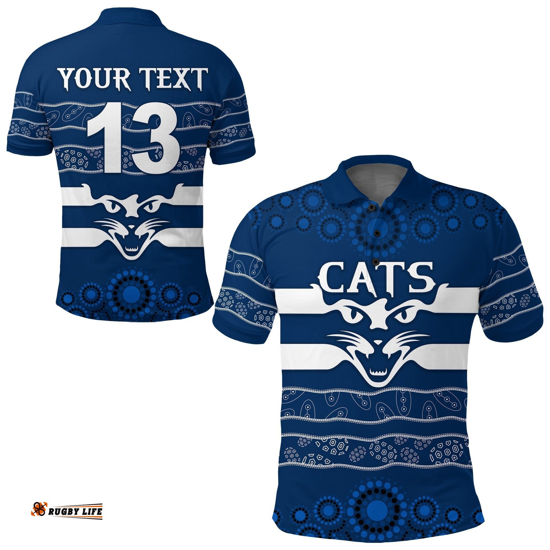 Custom Personalised Cats Indigenous Polo Shirt Football Geelong - Custom Text and Number