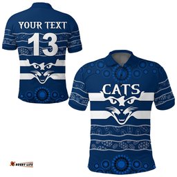 Custom Personalised Cats Indigenous Polo Shirt Football Geelong - Custom Text and Number