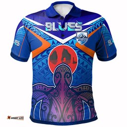 Auckland Blues Rugby Custom Polynesian Polo Shirt - Wharariki Beach With Maori Sea Turtle