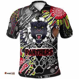 Panthers Rugby Aboriginal Polo Shirt - Indigenous Super Black Panthers Scratch Style RLT13