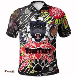 Panthers Rugby Aboriginal Polo Shirt - Indigenous Super Black Panthers Scratch Style RLT13