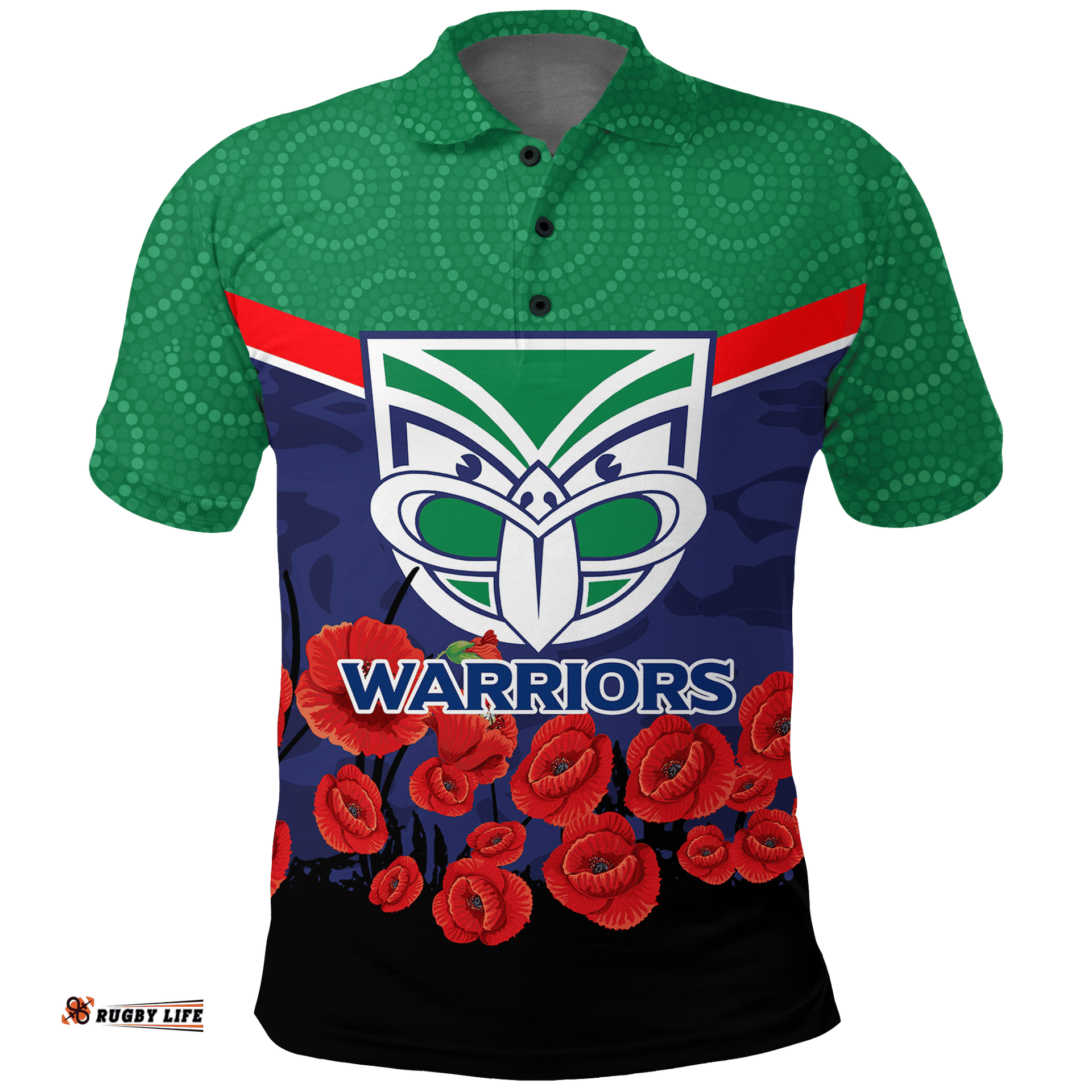 New Zealand Warriors Anzac Day Indigenous Art Polo Shirt -