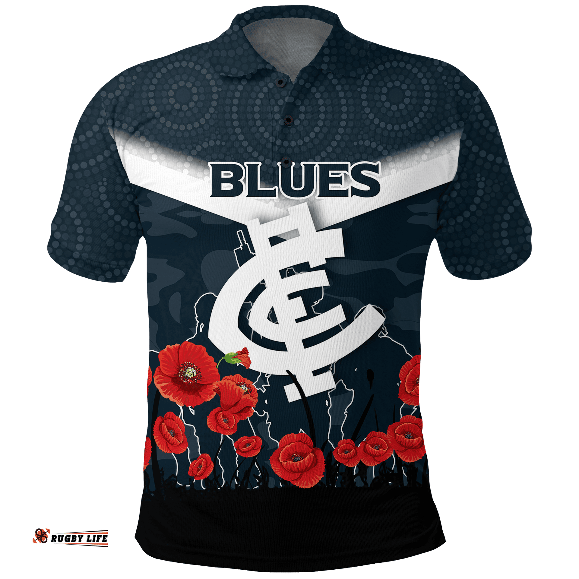 Blues Anzac Day Polo Shirt - Indigenous Art -