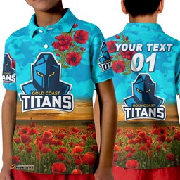 Custom Personalised Gold Coast Titans ANZAC 2022 Polo Shirt Poppy Flowers Vibes