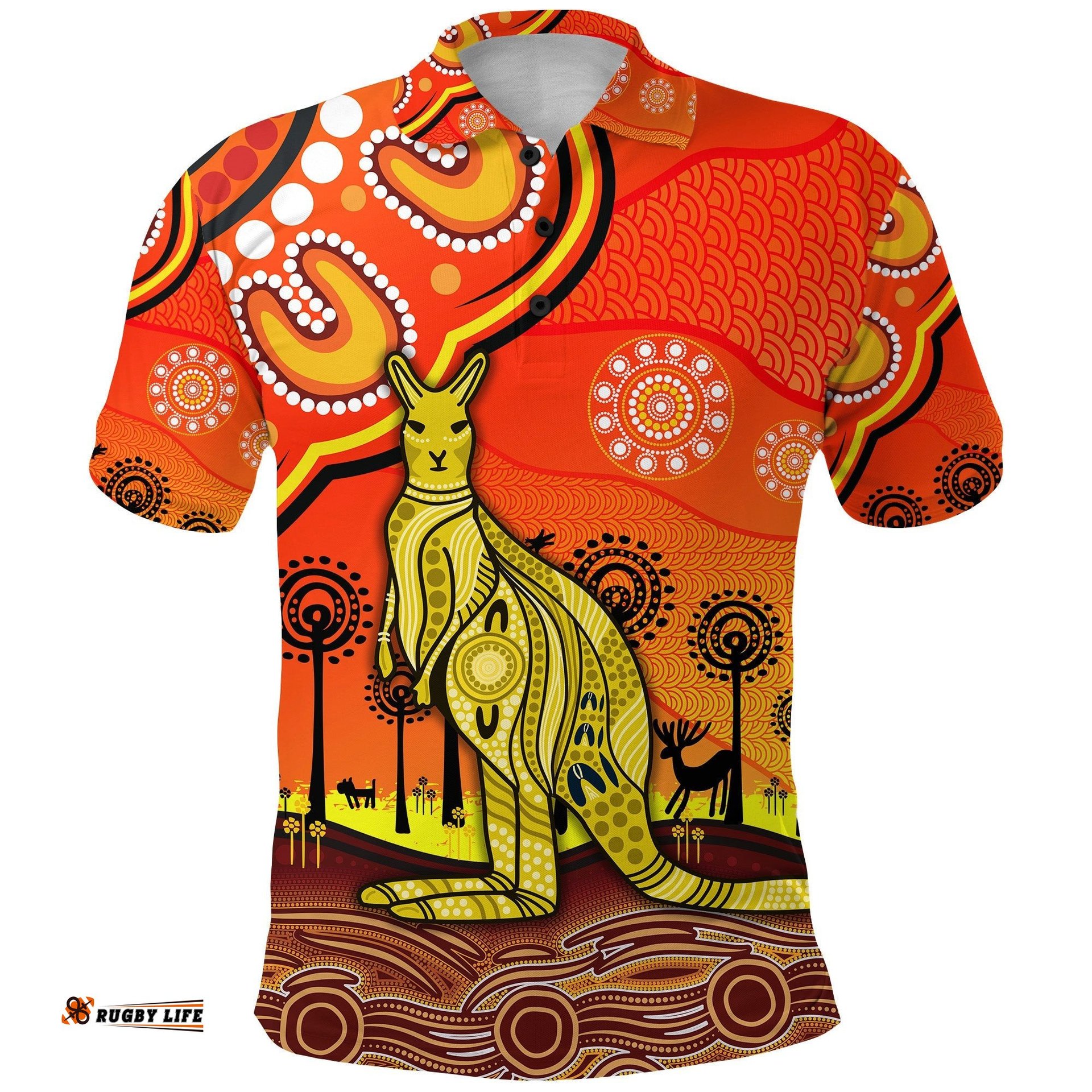 Aboriginal Art Kangaroo Polo Shirt Indigenous Unique Vibes - Orange