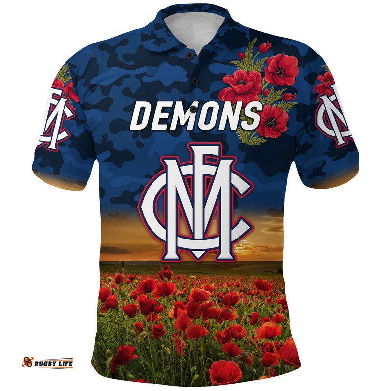 Custom Personalised Melbourne Demons ANZAC Polo Shirt Poppy Vibes