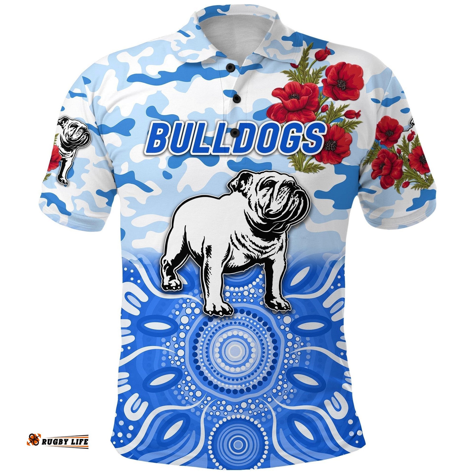 Canterbury-Bankstown Bulldogs ANZAC 2022 Polo Shirt Indigenous Vibes - White