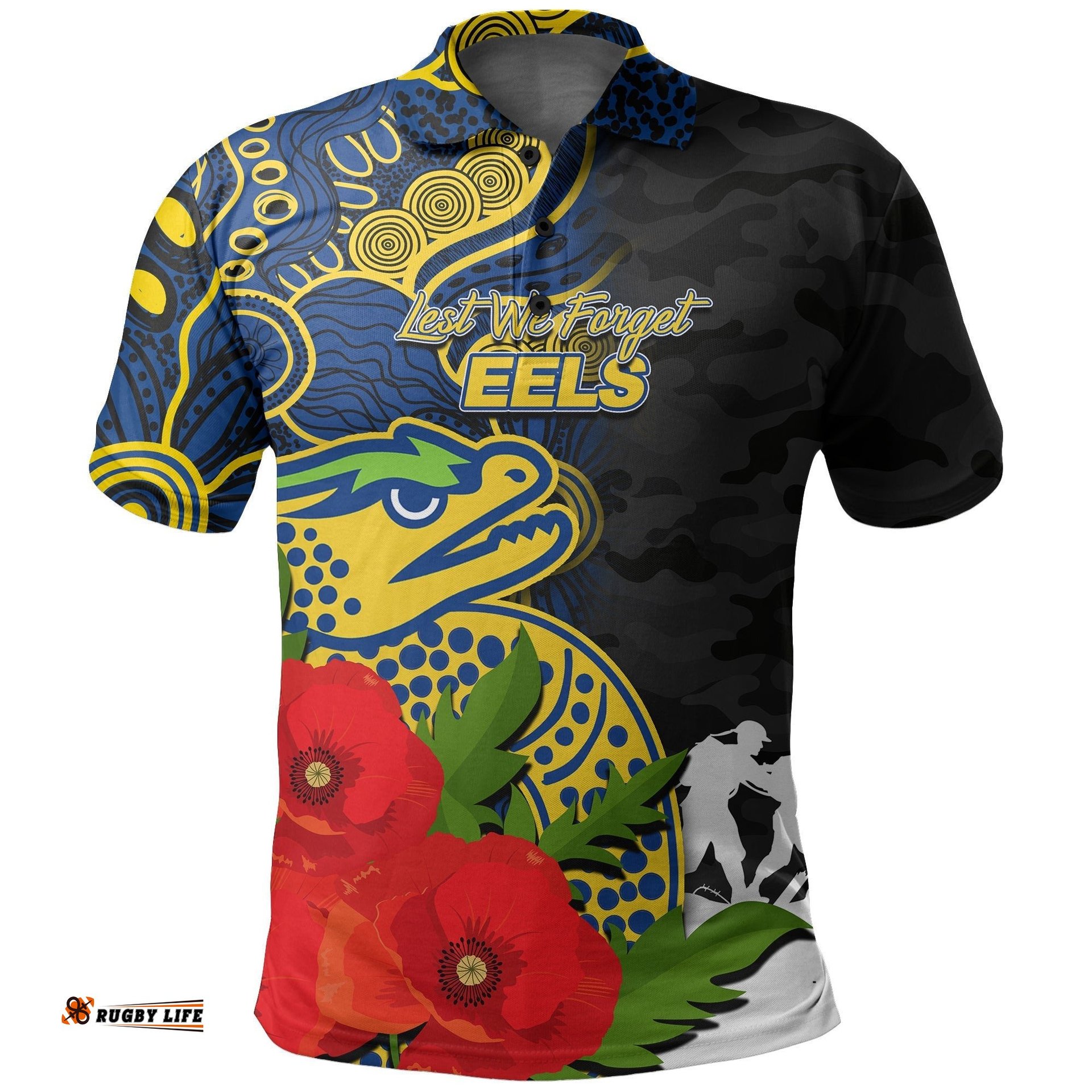 Custom PersonalisedEels Anzac Day Aboriginal Mix Army Patterns Polo Shirt No.1