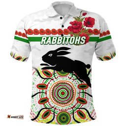 Custom Personalised South Sydney Rabbitohs ANZAC 2022 Polo Shirt Indigenous Vibes - White