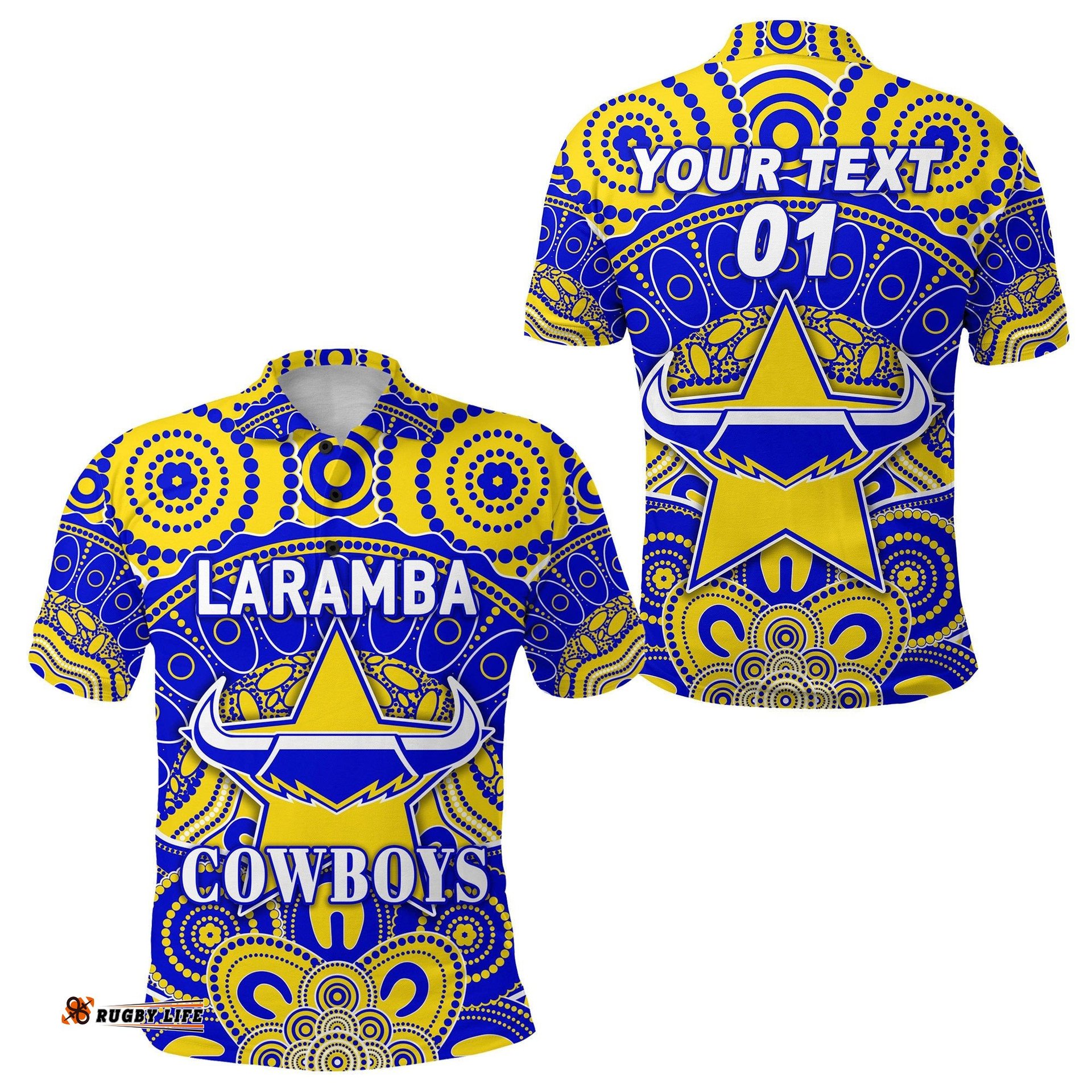 Custom Personalised Laramba Cowboys Football Club Polo Shirt Indigenous Style, Custom Text And Number