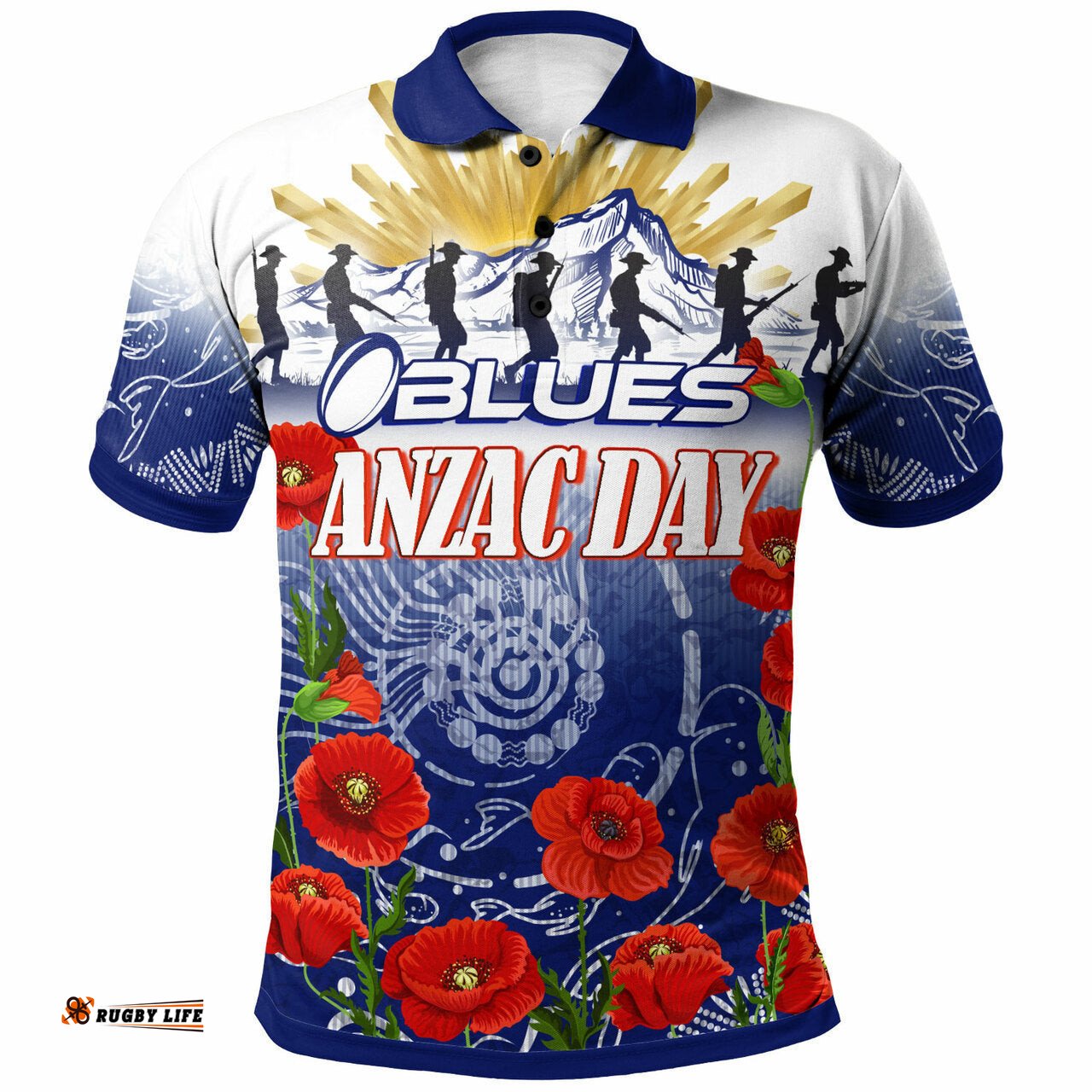 Blues Rugby Polo Shirt - Custom Anzac Blues Rugby Mountain Style Polo Shirt