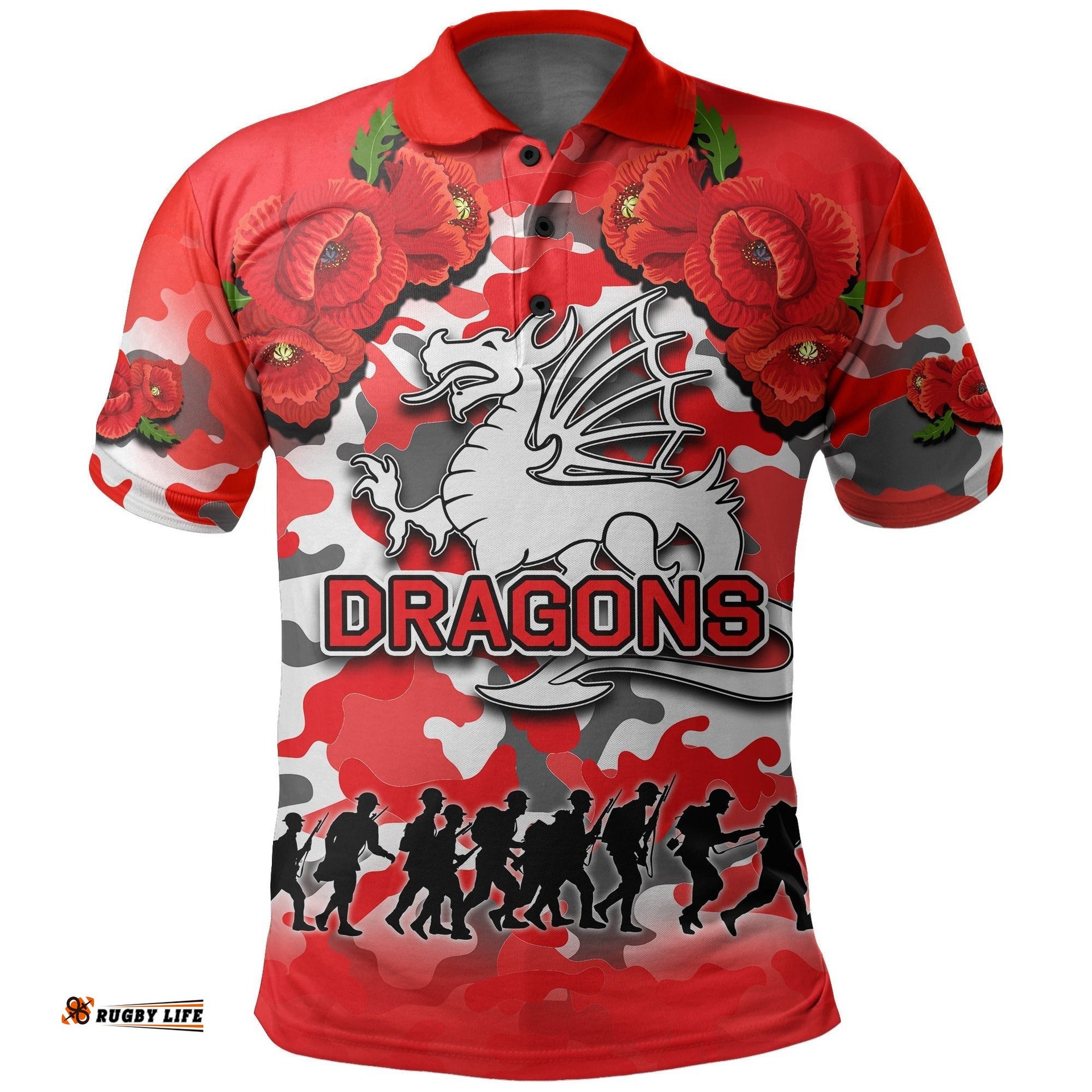 Anzac Day Polo Shirt Dragons Army Style No.1