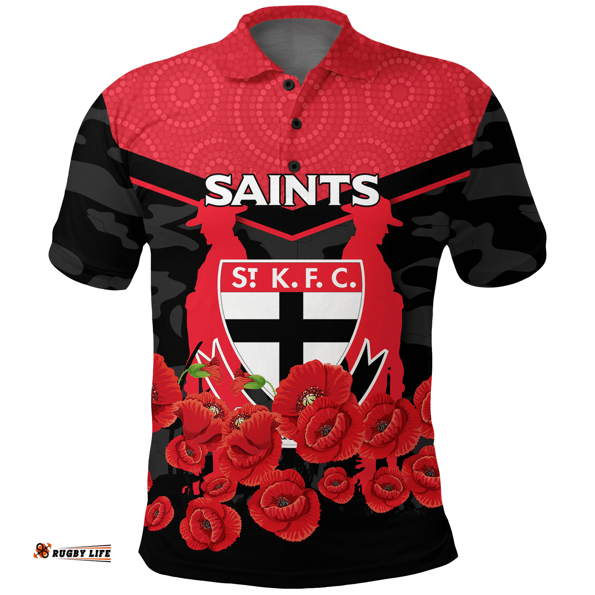 St Kilda Saints Anzac Day Indigenous Art Polo Shirt -