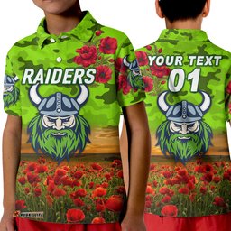 Custom Personalised Raiders ANZAC Polo Shirt Poppy Flowers Vibes