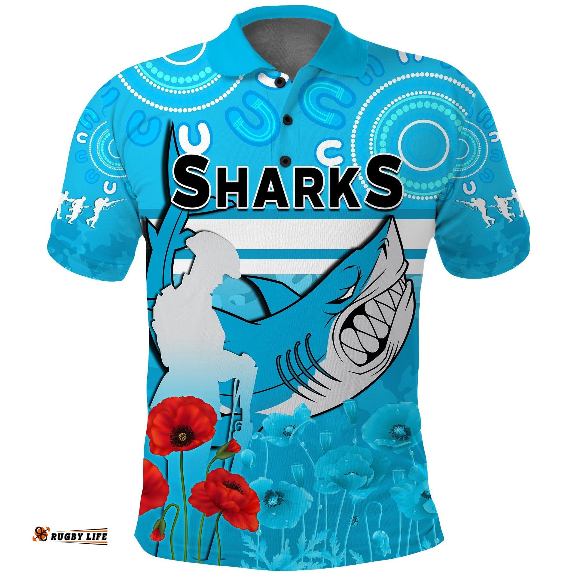 Sharks Anzac 2022 Polo Shirt Cronulla-Sutherland Lest We Forget