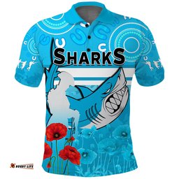 Sharks Anzac 2022 Polo Shirt Cronulla-Sutherland Lest We Forget