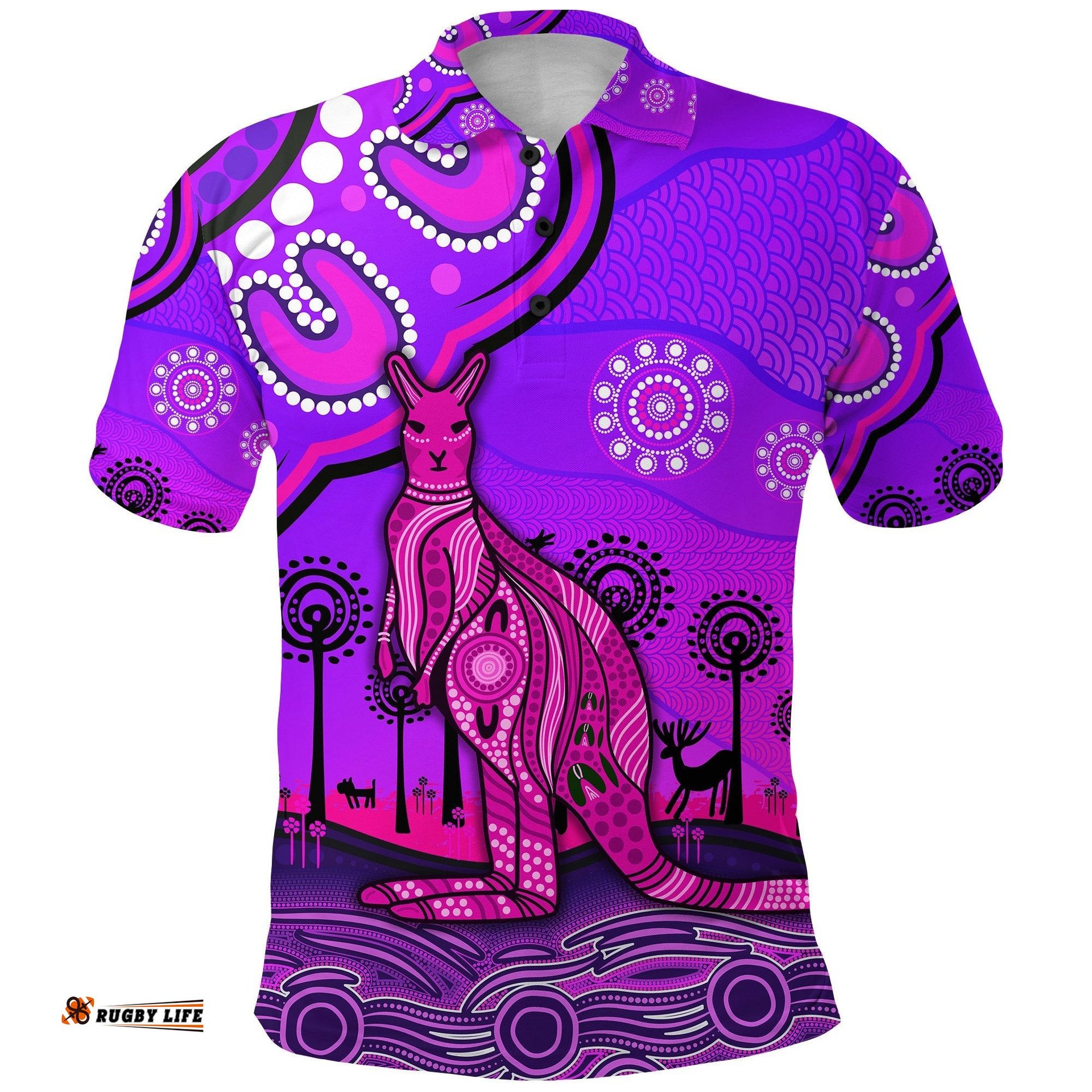 Custom Personalised Aboriginal Art Kangaroo Polo Shirt Indigenous Unique Vibes - Purple