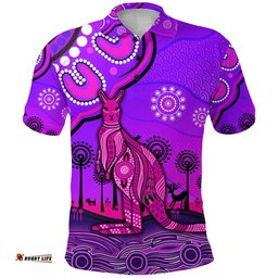 Custom Personalised Aboriginal Art Kangaroo Polo Shirt Indigenous Unique Vibes - Purple