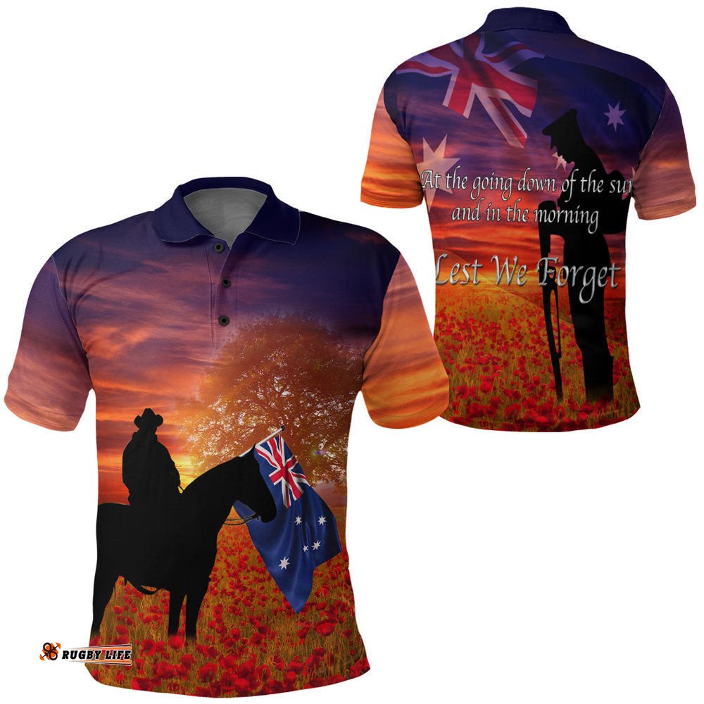 Vibe Hoodie Clothing - Australia Lest We Forget Light Horse Silhouette Polo Shirt