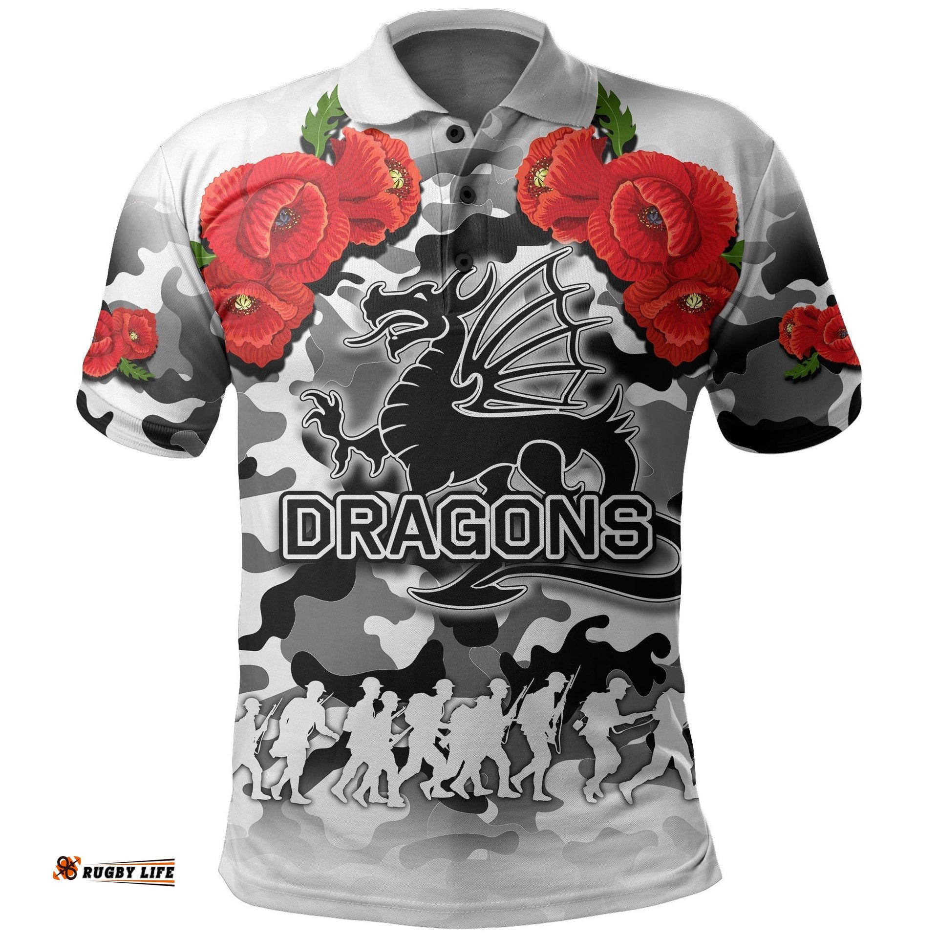 Anzac Day Polo Shirt Dragons Army Style No.2