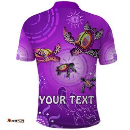 Custom Personalised Australian Aboriginal Polo Shirt Happy Turtle Family Version Purple