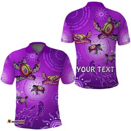 Custom Personalised Australian Aboriginal Polo Shirt Happy Turtle Family Version Purple