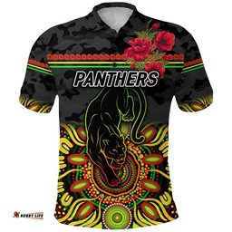 Custom Personalised Penrith Panthers ANZAC 2022 Polo Shirt Indigenous Vibes - Black