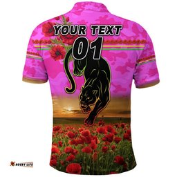 Custom Personalised Panthers ANZAC Polo Shirt Poppy Flowers Vibes - Pink