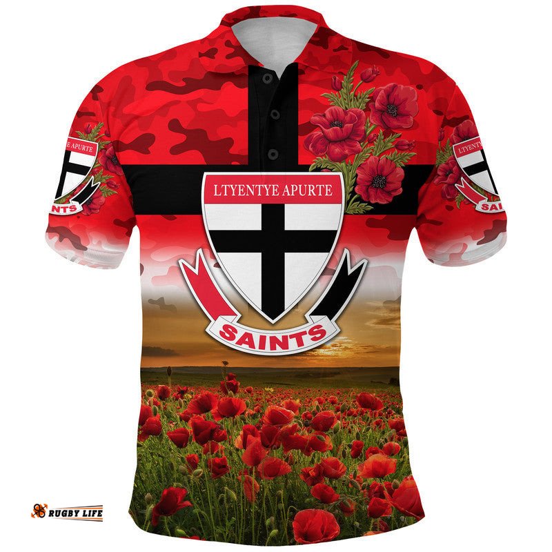 Custom Personalised Ltyentye Apurte ANZAC Polo Shirt Poppy Vibes - Saints