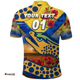 Custom Personalised Eels ANZAC Polo Shirt Poppy Flowers Vibes - Gold
