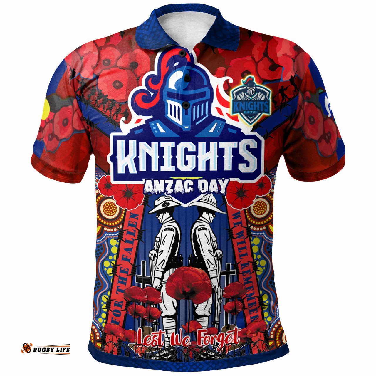 Knights Rugby Anzac Custom Watercolour Polo Shirt - Remembrance Indigenous Newcastle Knights With Poppy Flower Home and Away