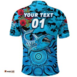 Custom Personalised Sharks ANZAC Polo Shirt Indigenous Vibes
