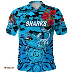Custom Personalised Sharks ANZAC Polo Shirt Indigenous Vibes