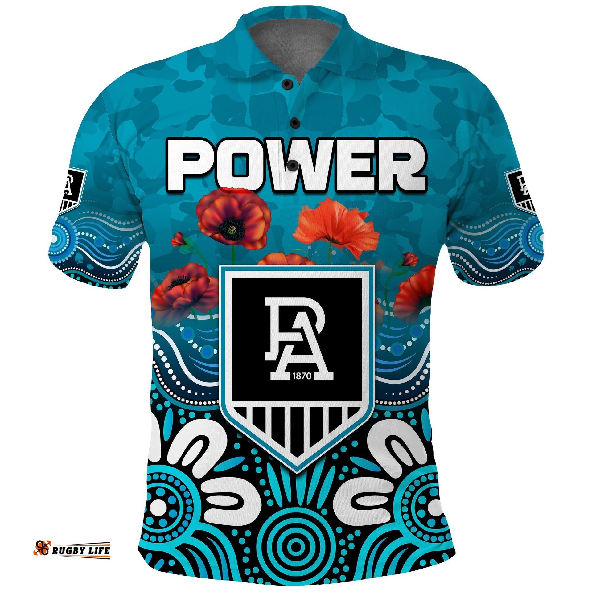 Power Anzac 2022 Polo Shirt Port Adelaide Aboriginal Remember Them