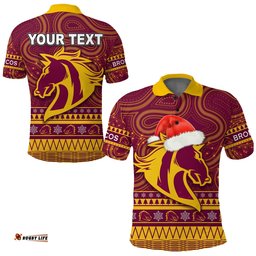 Custom Personalised Broncos Christmas Polo Shirt Brisbane Indigenous
