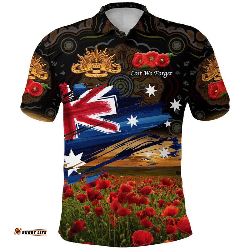 Australia Aboriginal ANZAC Polo Shirt Poppy Vibes - Black