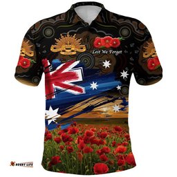 Australia Aboriginal ANZAC Polo Shirt Poppy Vibes - Black