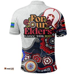 Roosters Rugby Polo Shirt NAIDOC 2023 Patterns Amazing Aussie